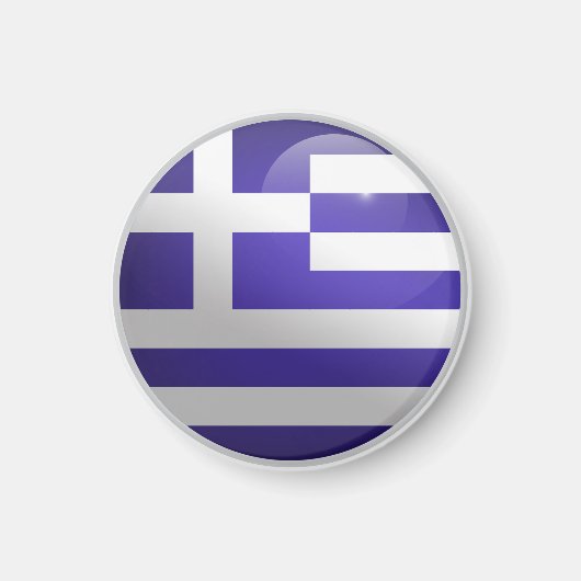 ギリシャ 光沢のある円形の旗 マグネット (正面)