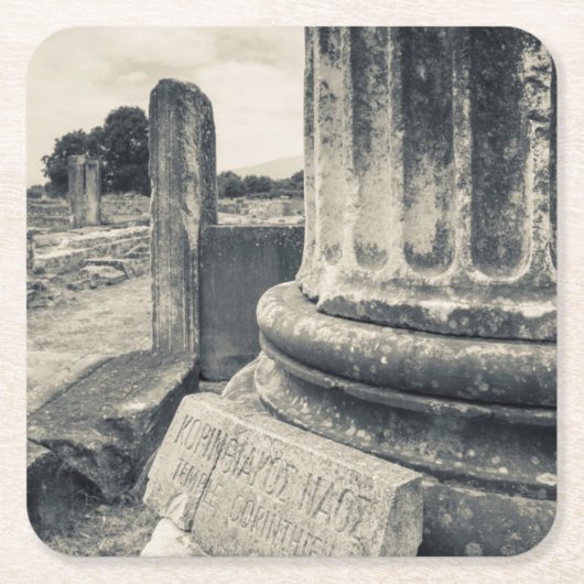 ギリシャ、古代都市の遺跡 スクエアペーパーコースター (正面)