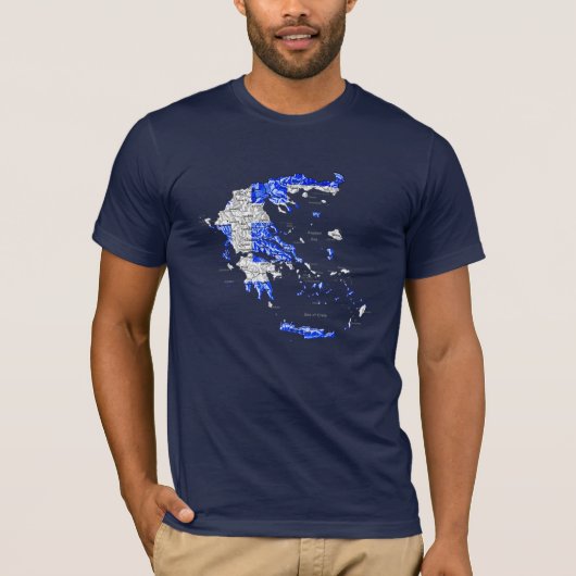 ギリシャ 国旗色 マップ Tシャツ (正面)