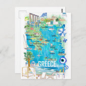 ギリシャ 地中海 イラスト旅行地図 ポストカード (正面/裏面)