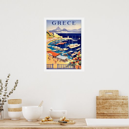 ギリシャ、小さな海の魚釣りボート ポスター (キッチン)