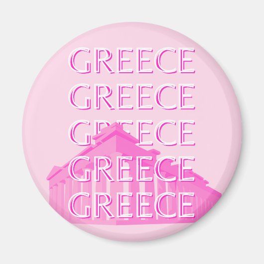 ギリシャ、旅行アート、パステルトラベルアート、ピンク マグネット (正面)