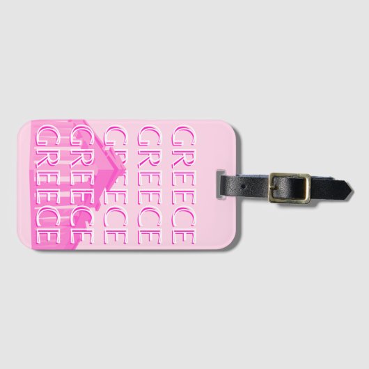ギリシャ、旅行アート、パステルトラベルアート、ピンク ラゲッジタグ (正面横)