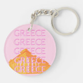 ギリシャ、旅行アート、ピンク キーホルダー (裏面)