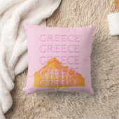 ギリシャ、旅行アート、ピンク クッション (ブランケット)