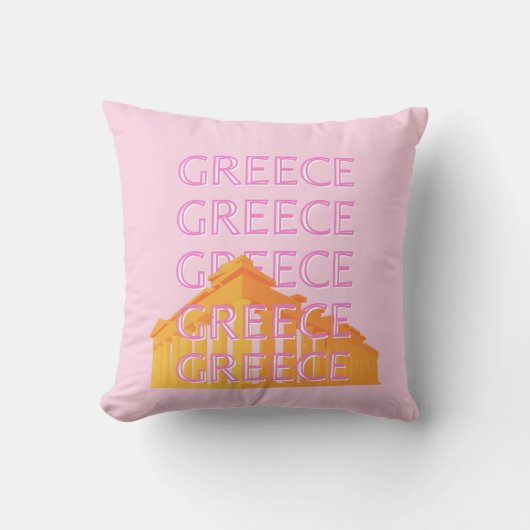 ギリシャ、旅行アート、ピンク クッション (正面)