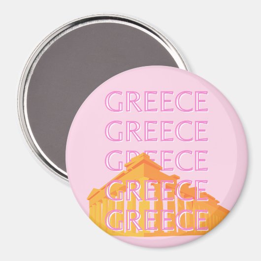 ギリシャ、旅行アート、ピンク マグネット (正面/裏面)