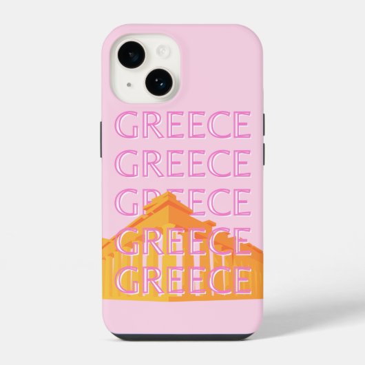 ギリシャ、旅行アート、ピンク iPhoneケース (裏面)