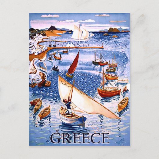 ギリシャ、沿岸の魚釣りボート、ヴィンテージ旅行 ポストカード (正面)