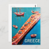 ギリシャ、海岸の魚釣りボート ポストカード (正面/裏面)