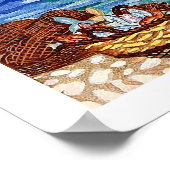 ギリシャ、海岸、水の中の魚釣りボート、ヴィンテージ ポスター (角)