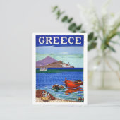 ギリシャ、海岸、水中の漁船、ヴィンテージ ポストカード (スタンド正面)