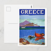 ギリシャ、海岸、水中の漁船、ヴィンテージ ポストカード (正面/裏面)
