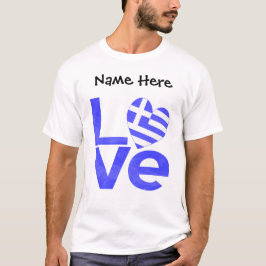 ギリシャ 青いLOVE ハート フラグ オーダーメイド Tシャツ