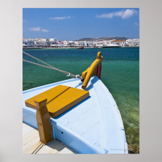 ギリシャ、Cyclades Islands、ミコノス、魚釣りボート ポスター (正面)