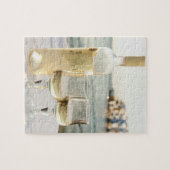 ギリシャ、Cyclades Islands、Mykonos、テーブル上のワイン ジグソーパズル (横)