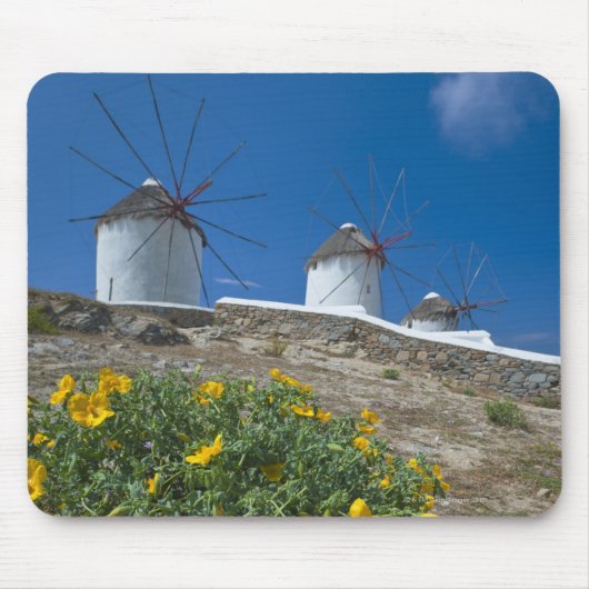 ギリシャ、Cyclades Islands、Mykonos、花の近く マウスパッド (正面)
