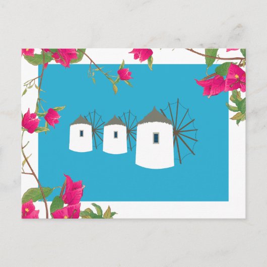 ギリシャBougainvilleaギリシャ島ウィンドミルズ シーズンポストカード (正面)