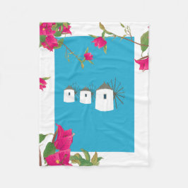 ギリシャBougainvilleaギリシャ島ウィンドミルズ フリースブランケット