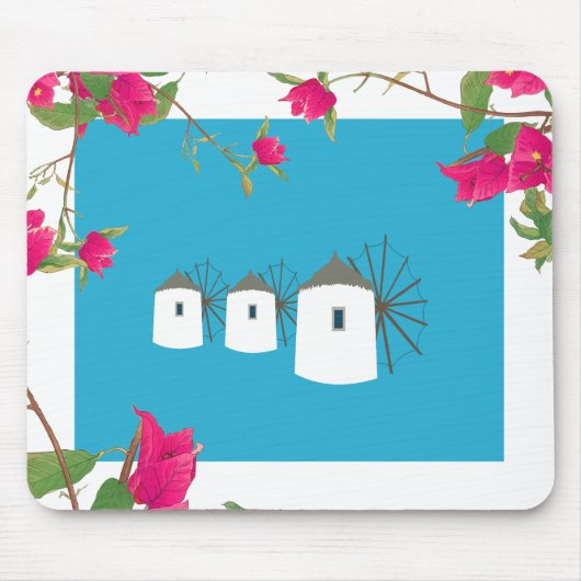 ギリシャBougainvilleaギリシャ島ウィンドミルズ マウスパッド (正面)