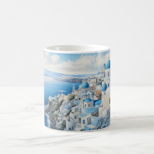 ギリシャSantorini水の色絵画のデザイン。 コーヒーマグカップ (中央)