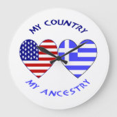 ギリシャUSAフラグスハート国家系 ラージ壁時計 (正面)