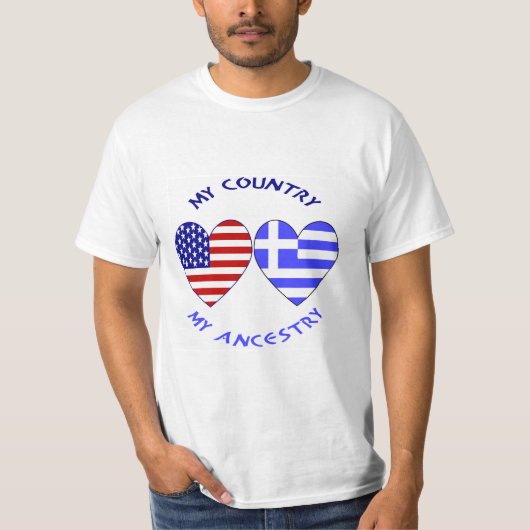 ギリシャUSA国旗のハートマイカントリーMy Ancestry Men's Tシャツ (正面)