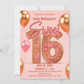 ギリスニングピンクと金ゴールドスウィート16お祝い 招待状 (正面)