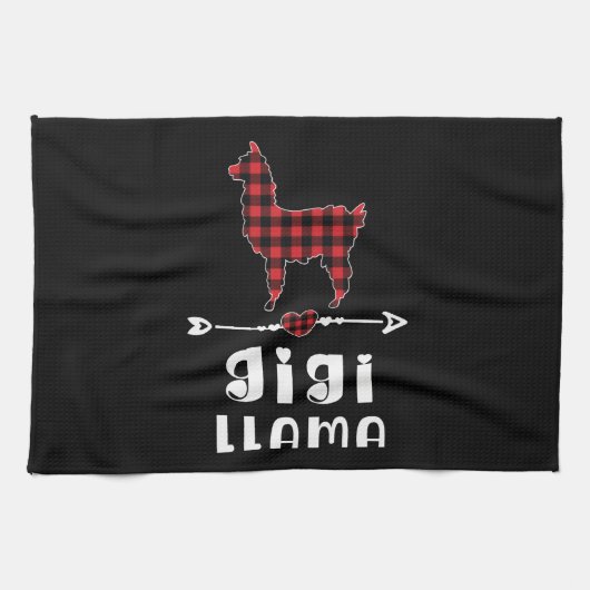 ギリラマのクリスマスパジャマレッドプリドバッファローギフト キッチンタオル (横)