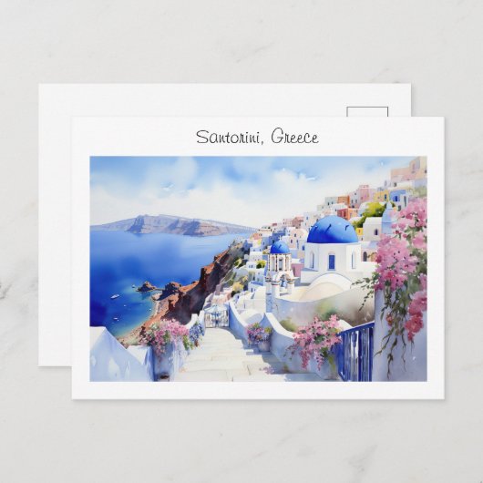 ギリ色彩の鮮やかシャのサントリーニ ポストカード (正面/裏面)