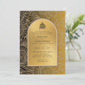 ギルディドニカ結婚式招待状シックイスラム金ゴールド 招待状 (スタンド正面)