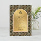 ギルディドニカ結婚式招待状シックイスラム金ゴールド 招待状 (スタンド正面)