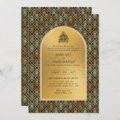 ギルディドニカ結婚式招待状シックイスラム金ゴールド 招待状 (正面/裏面)