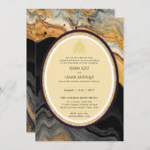 ギルディドニカ結婚式招待状シックイスラム金ゴールド 招待状 (正面/裏面)