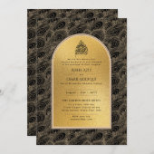 ギルディドニカ結婚式招待状シックイスラム金ゴールド 招待状 (正面/裏面)