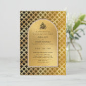 ギルディドニカ結婚式招待状シックイスラム金ゴールド 招待状 (スタンド正面)