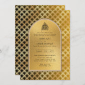 ギルディドニカ結婚式招待状シックイスラム金ゴールド 招待状 (正面/裏面)