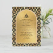 ギルディドニカ結婚式招待状シックイスラム金ゴールド 招待状 (スタンド正面)