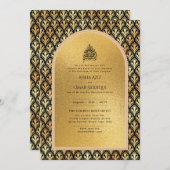 ギルディドニカ結婚式招待状シックイスラム金ゴールド 招待状 (正面/裏面)