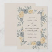 ギルデッドスレートバターの芍薬の結婚式 招待状 (正面/裏面)