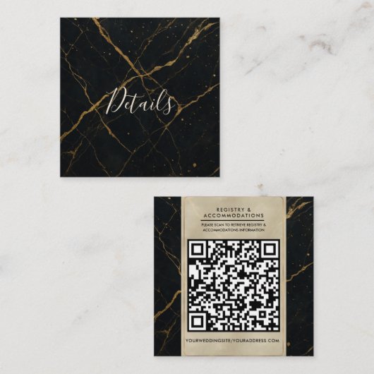 ギルデッドミッドナイトマーブルブラック&金ゴールド結婚ズ スクエア名刺 (正面/裏面)