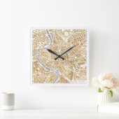 ギルデッド・シティ・マップ・オブ・ローマ スクエア壁時計 (ホーム)