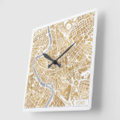 ギルデッド・シティ・マップ・オブ・ローマ スクエア壁時計 (傾斜)