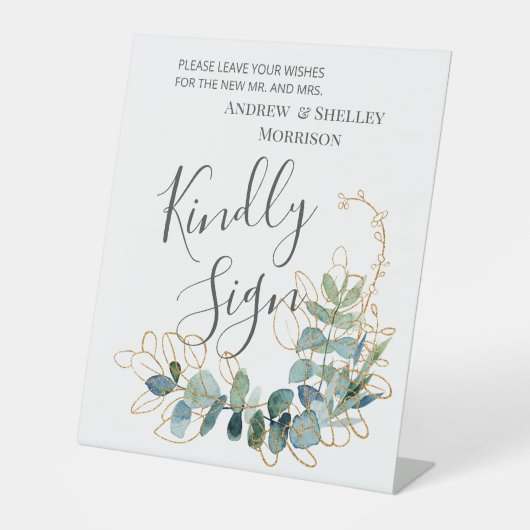 ギルデードユーカリ結婚プツサインのゲストブック 台座サイン (正面)