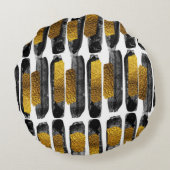 ギルドな芸術性：ブラック&金ゴールド抽象芸術 ラウンドクッション (裏面)