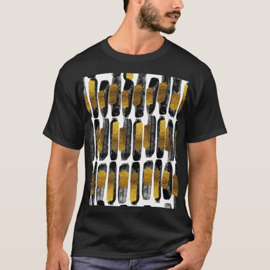 ギルドな芸術性:ブラック&金ゴールド抽象芸術 Tシャツ (正面)