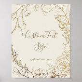 ギルドの花のクリーム＆ゴールドのリースカスタムテキストサイン ポスター (正面)