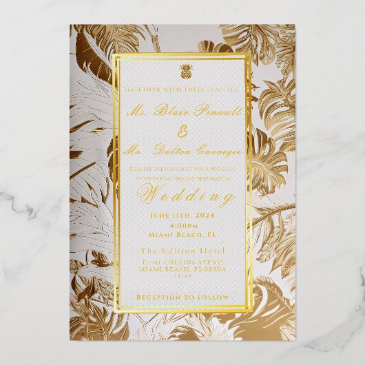 ギルドエレガント金ゴールドモンステラフォイル招待状 箔招待状 (正面)