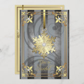 ギルドグラマラスのスノーフレークシルバーホリデーカード 招待状 (正面/裏面)