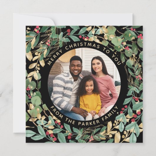 ギルドグリーナリーブラック |リースとフォトクリスマス シーズンカード (正面)